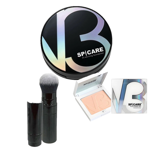 スピケア V3 エキサイティングファンデーション  ＋ セットアップパウダー + ブラシ セット  シャイニー