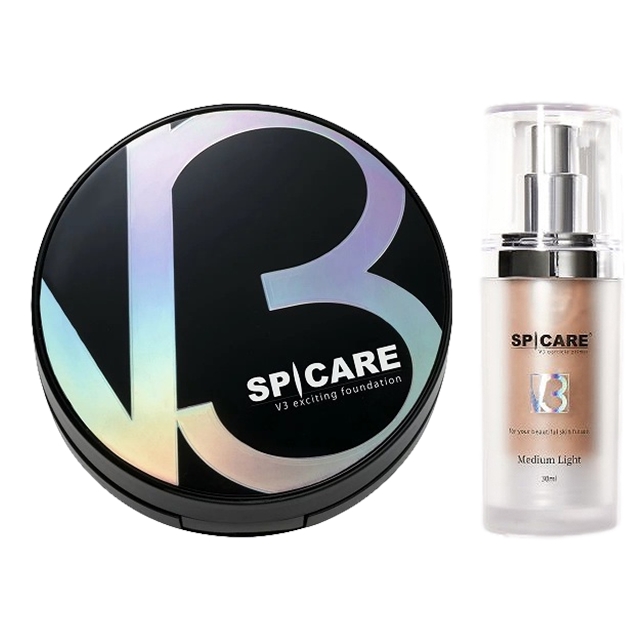 スピケア V3 エキサイティングファンデーション ＋ パーティクルプライマーセット 15g ケース入り・パフ1枚付き+30ml  本体＋ミディアムライト