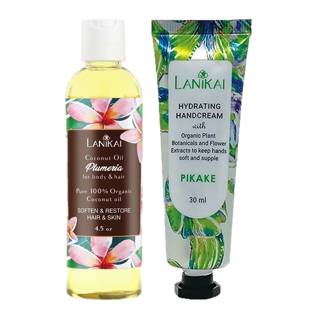 ラニカイ バス＆ボディ ボディ＆ヘアオイル  +トロピカル ハンドクリーム  のセット 130ml+30ml プルメリア+ピカケ